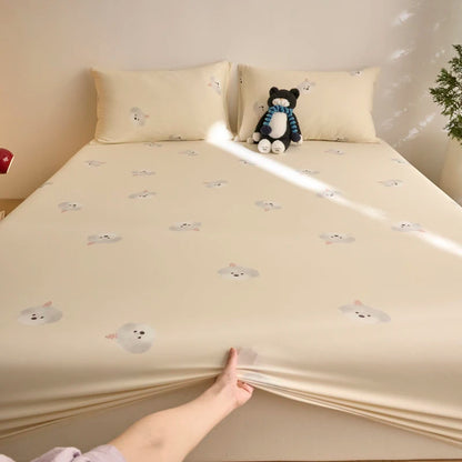 Ice Silk Bed Sheet Set Summer Breathable Cooling Fitted Sheet Pillowcase Cool Feel Single Double Mattress Cover,Can Custom Sizes