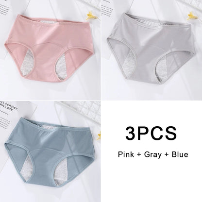 3PCS/set Women's menstrual briefs large flow postpartum water absorption leakproof pure cotton