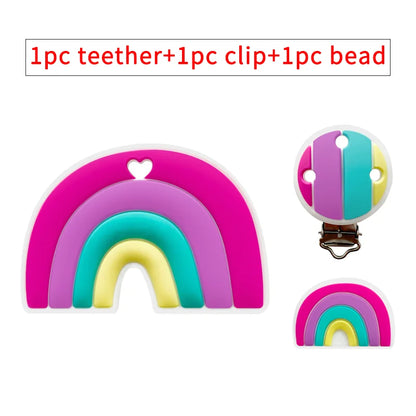 3pcs/set Silicone Cartoon Animal Figure Teether Beads and Clips Baby Teether Pacifier Chain Accessories Teething Jewelry Toys