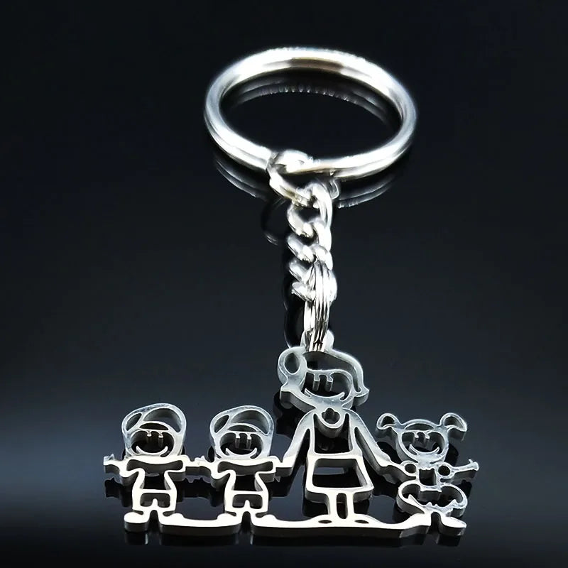 Family Boy Girl Mom Dad Gift Stainless Steel Key Ring Jewelry Silver Color Keychain Christmas Gifts