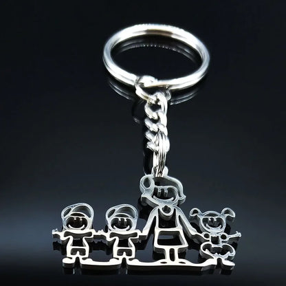 Family Boy Girl Mom Dad Gift Stainless Steel Key Ring Jewelry Silver Color Keychain Christmas Gifts
