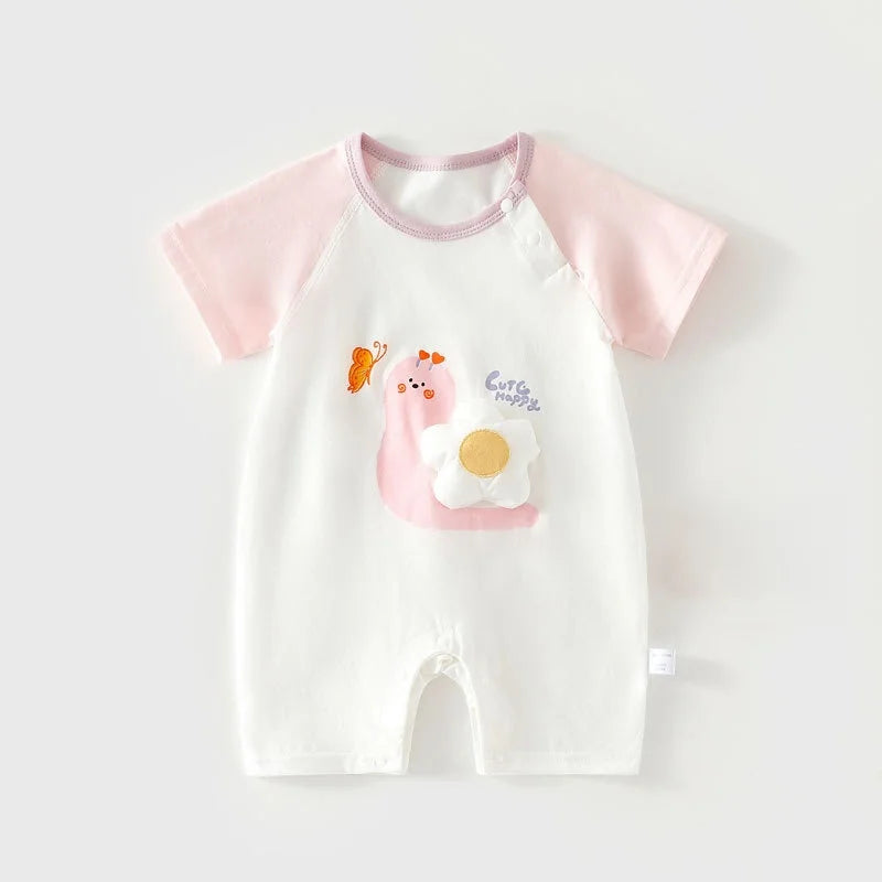 3M-2T Summer Baby Short Sleeve Romper Cute Animal Applique Bodysuit for Toddler Girls Cotton Soft Boys One Piece Clothes