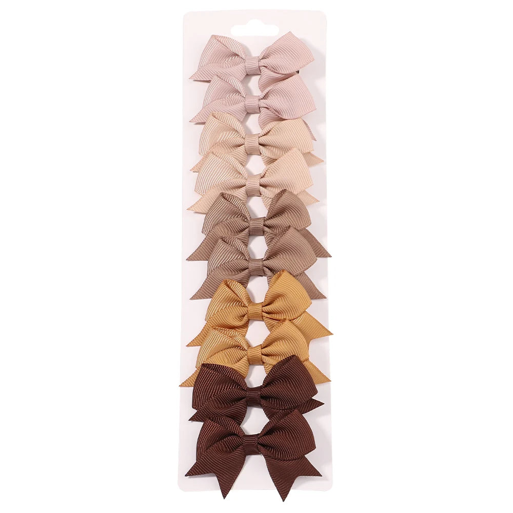 10Pcs/Set Solid Color Kids Bows Hair Clips for Baby Girls Handmade Ribbon Bowknot Hairpin Barrettes Hair Accessories