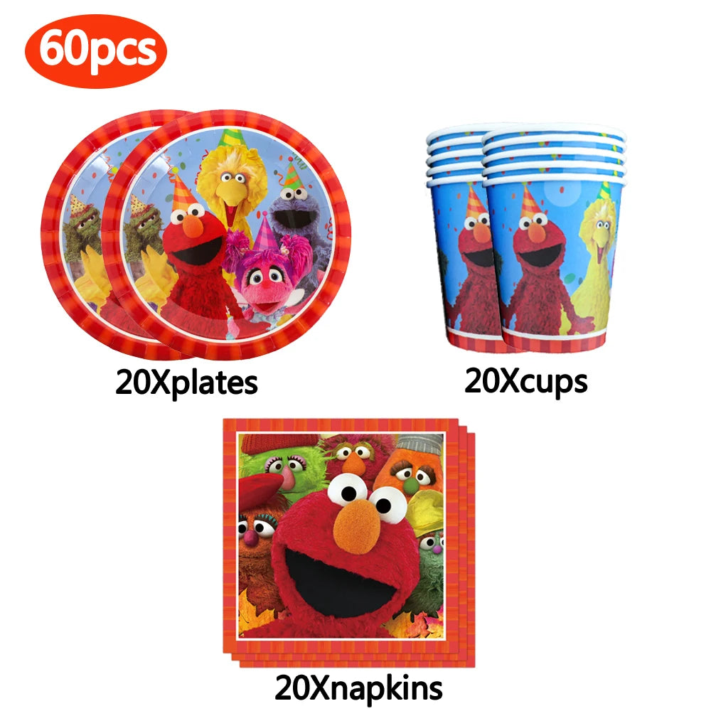 Cartoon Sesames Street Birthday Party Decorations Balloons Plate Cup Banner Tableware Set for Baby Shower Party Favors Kids Gift