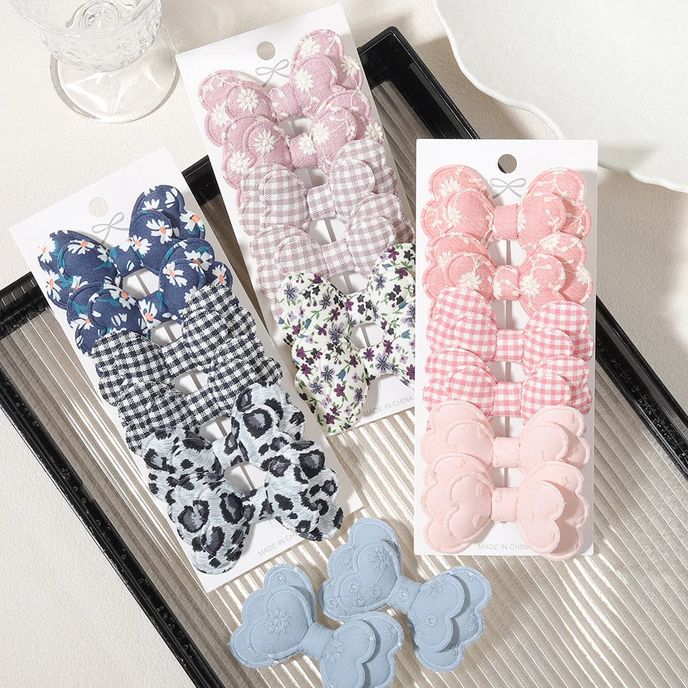 4/6pcs Candy Colorful Hair Bows Clips Girl Cotton Printed Lovely Fabric Hairpins