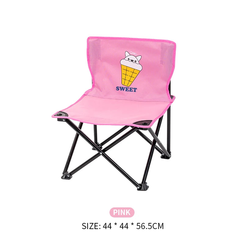 Cute Cartoon Kids Folding Camping Chair, Portable Lightweight Outdoor Seat Sturdy Steel Frame