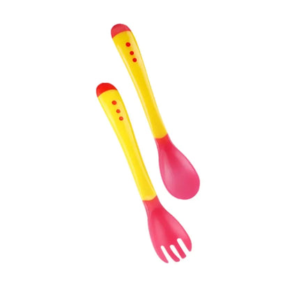 2 PCS Set Baby Feeding Spoon Frok Food Grade Heat Sensitive Spoon Children Feeding Tableware Temperature Sensitive Spoon Frok