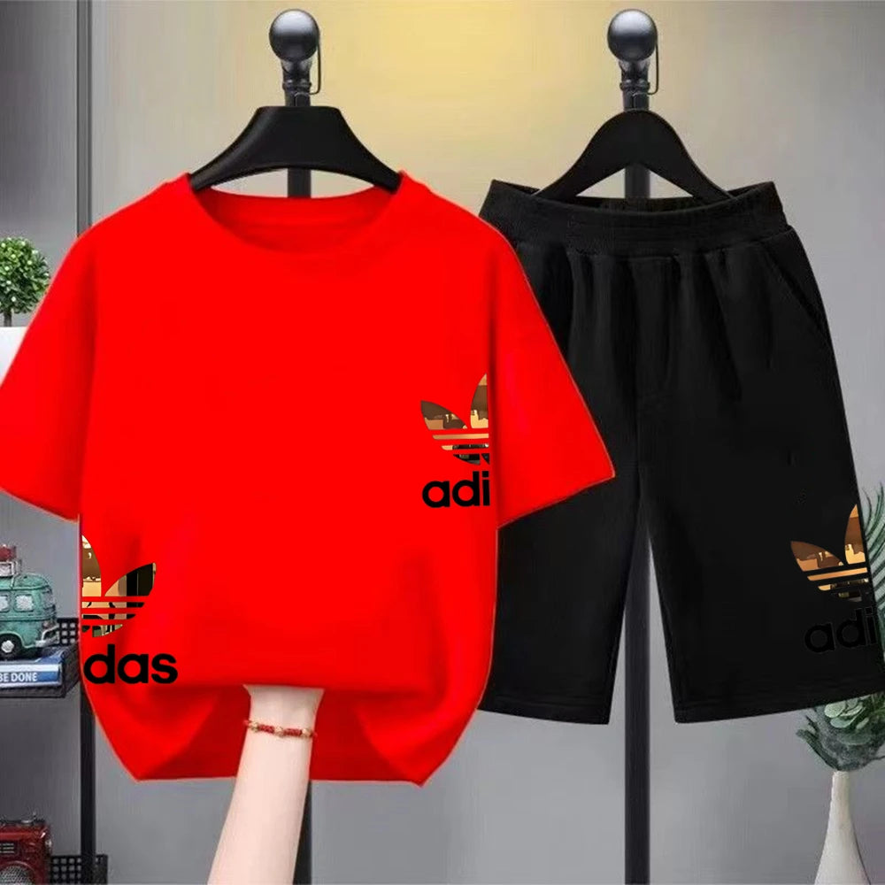 Kids T-shirts Summer Letter stamp O-neck Short Sleeve -Tshirts+Pants Suits 2-12 Years Boys Girls Casual Outfits Children Clothes