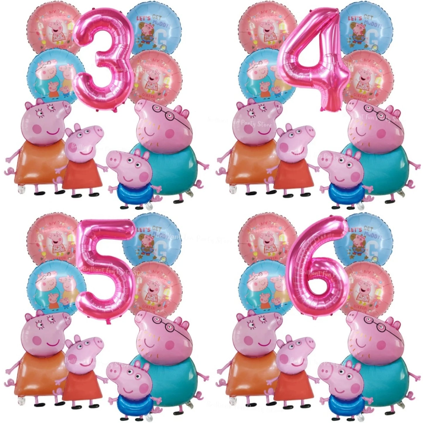 9pcs Peppa Pig Foil Balloon Set Pink Numbers Birthday Party Decoration Cartoon Family Balloons for Children's Events Baby Gifts