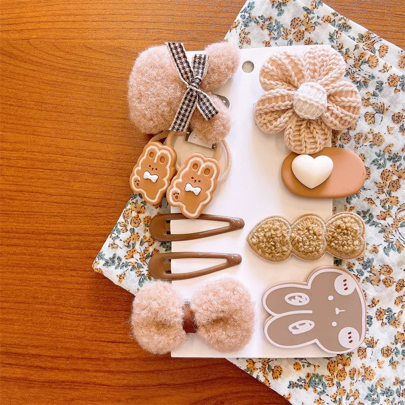 5/9Pcs/Set Cute Bows Hair Clips Hair Accessories For Girls Cartoon Animal Flower Hairpin Headdress Baby Hair Pins Birthday Gifts