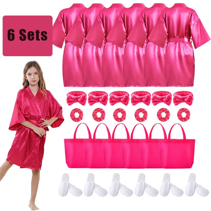 6-15Pcs Spa Party Robes for Girls Supplies Favors Kids Gowns Robe Soft Spa Headband Sleepover Birthday Party