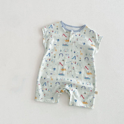 Summer Casual Baby Romper, Cute Cartoon Print Sleeveless One-Piece Bodysuit for Toddlers