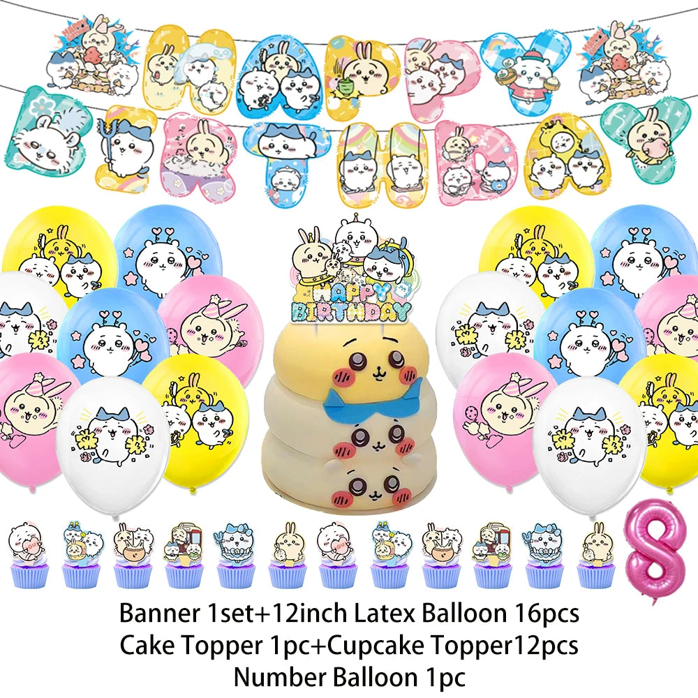 Cartoon Chiikawa Hachiware Usagi Birthday Party Decoration Background Balloon Set Cake Topper Backdrop Baby Shower Kid Gift Prop