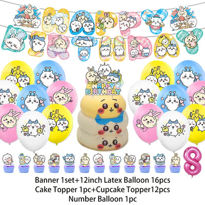 Cartoon Chiikawa Hachiware Usagi Birthday Party Decoration Background Balloon Set Cake Topper Backdrop Baby Shower Kid Gift Prop