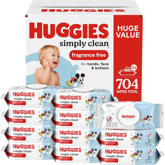 Unscented Baby Diaper Wipes, 11 Packs (704 Wipes Total), Hypoallergenic and Gentle for Sensitive Skin