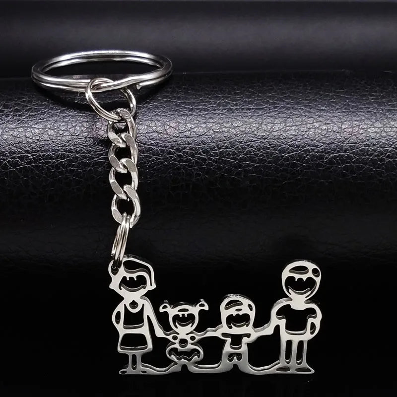 Family Boy Girl Mom Dad Gift Stainless Steel Key Ring Jewelry Silver Color Keychain Christmas Gifts