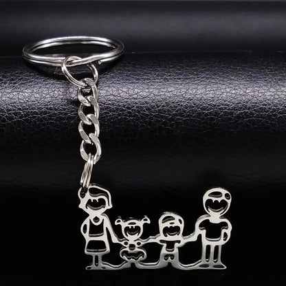 Family Boy Girl Mom Dad Gift Stainless Steel Key Ring Jewelry Silver Color Keychain Christmas Gifts