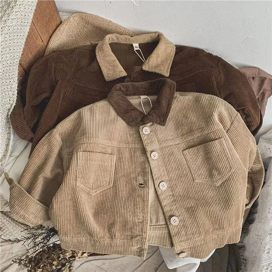 Vintage Solid Corduroy Coat Infant Boys Turn-down Collar Jacket Spring