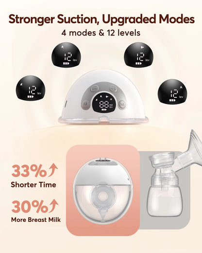 Hands Free Breast Pump K9 Wearable Breast Pump Electirc Portable with 4 Modes & 12 Levels, Max 325mmHg Strong Suction 17/19/21/24/27mm Flange Inserts Wearable Breastfeeding Pump, 2 Pack