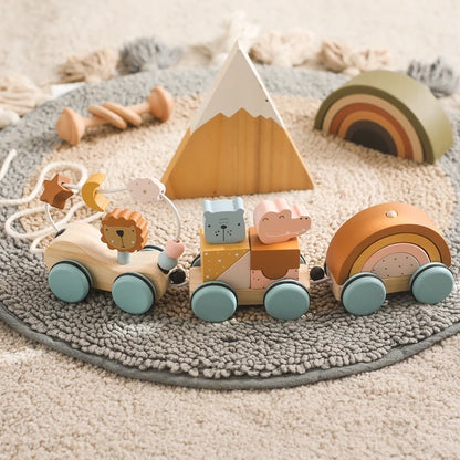 Baby Montessori Toys Wooden Train Educational Rainbow Blocks Trolley Baby Learning Toys