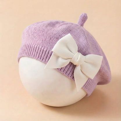 1-3Y Baby girl Bow Beret | Painter Hat, Cute Baby Hat, Suitable for Travel and Outing Lightweight Polyester Knit Fabric, Mixed Color