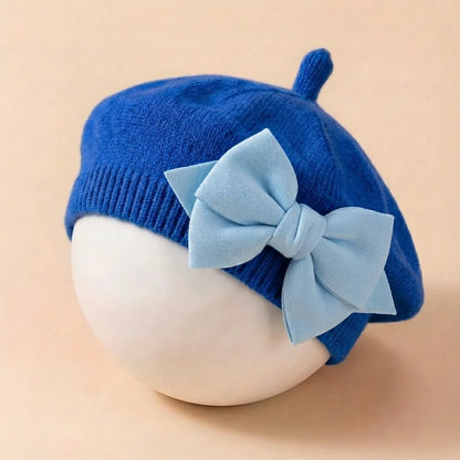 1-3Y Baby girl Bow Beret | Painter Hat, Cute Baby Hat, Suitable for Travel and Outing Lightweight Polyester Knit Fabric, Mixed Color