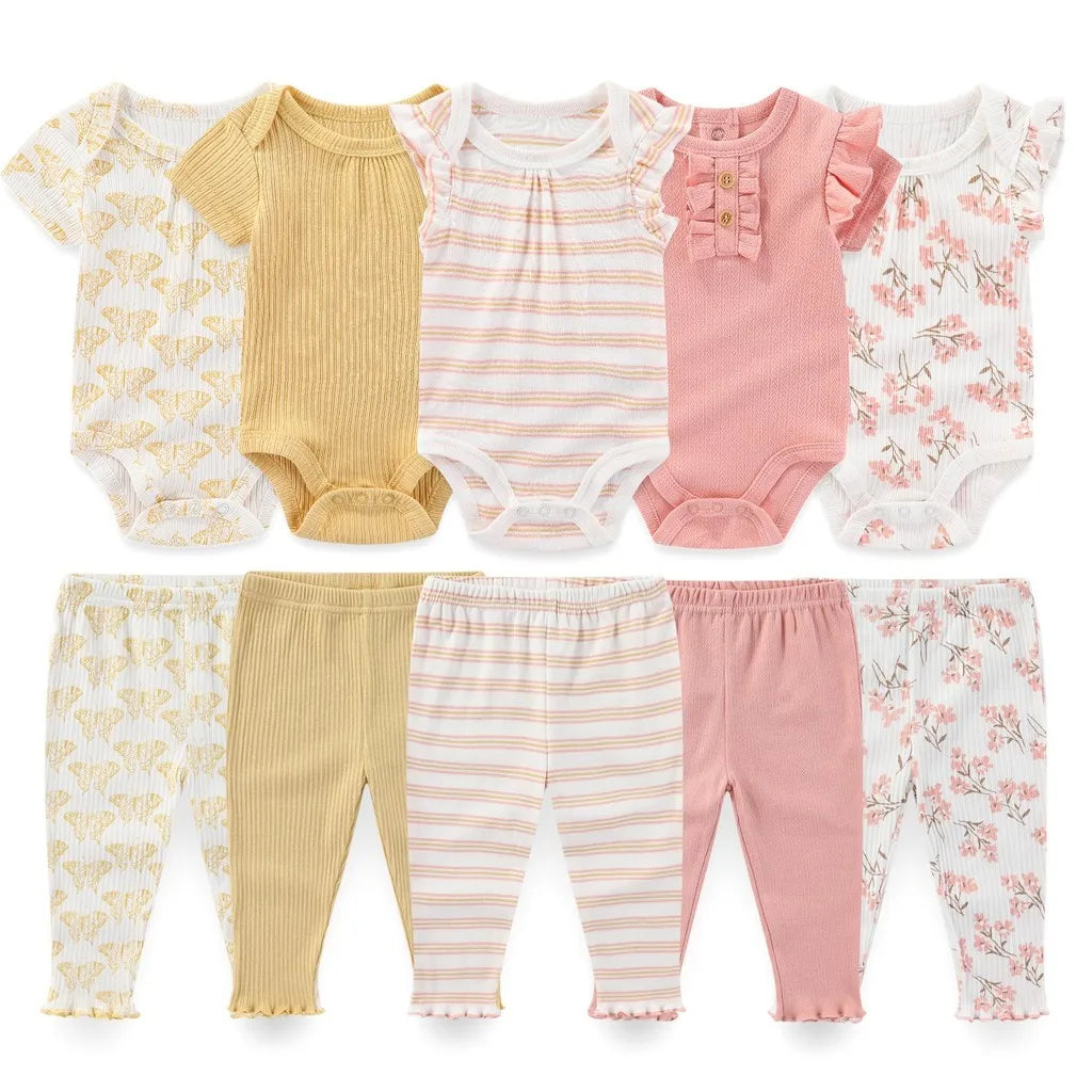 10Pcs Cartoon 100%Cotton Baby Girl & boy Clothes 0-12M Baby Clothes Sets Sleeveless