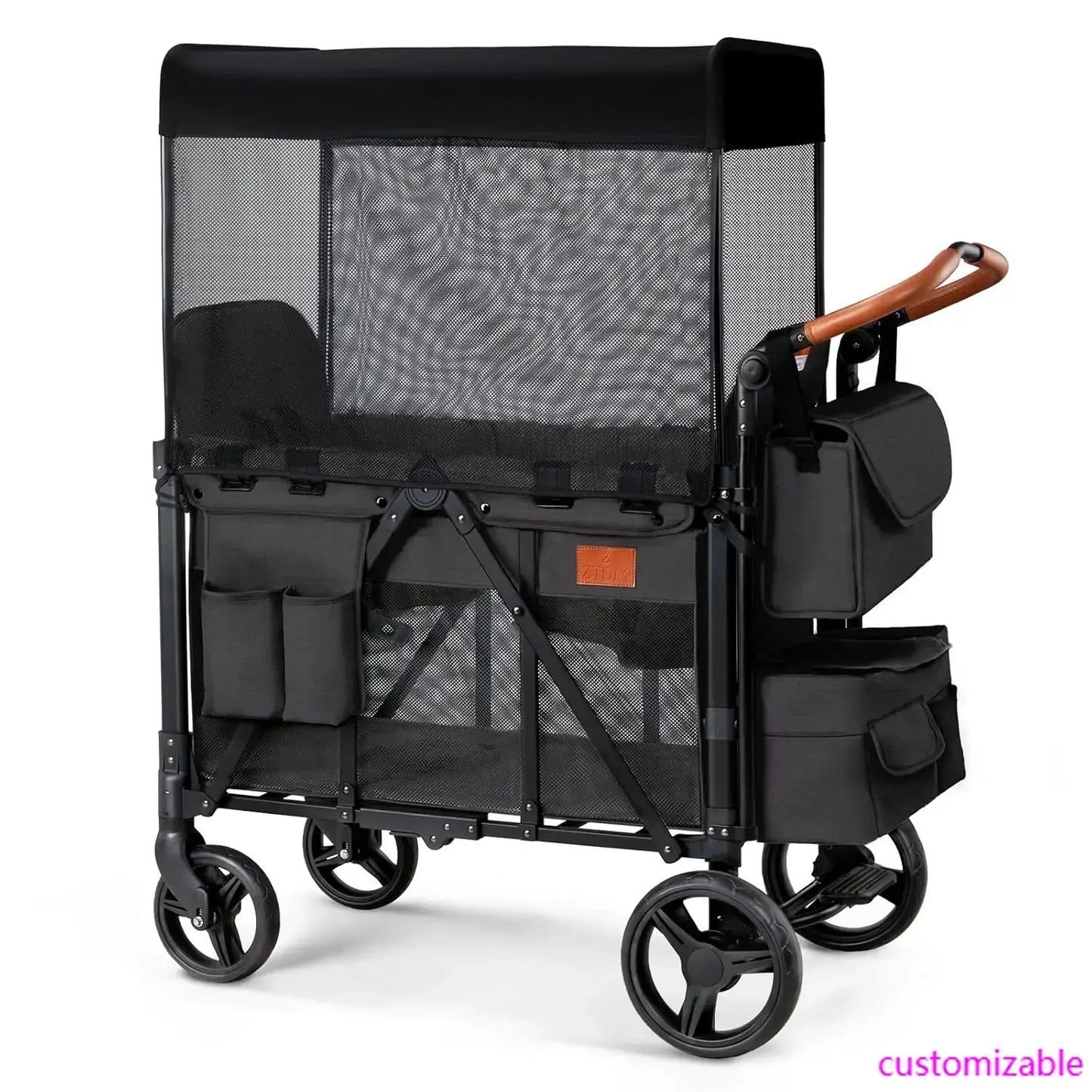 Wagon Stroller for 2 Kids, High Seat & 5 Point Harness, Foldable All-Terrain Wagon for Toddler with Canopy, Parent Organizer