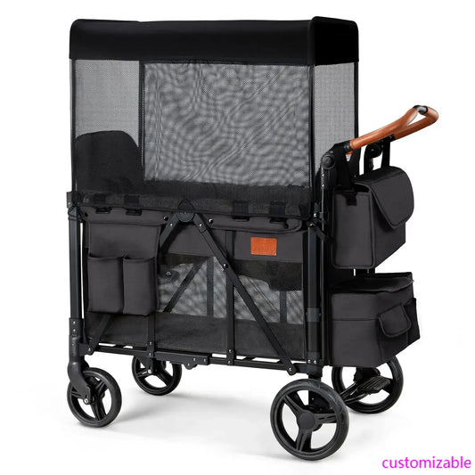 Wagon Stroller for 2 Kids, High Seat & 5 Point Harness, Foldable All-Terrain Wagon for Toddler with Canopy, Parent Organizer