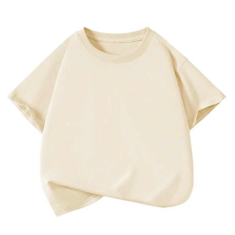Girls Boys Short Sleeve T Shirts Kids Pure Cotton Summer Oversized Tops Children Teens Solid Casual Crewneck Basic Tees 3-14Y