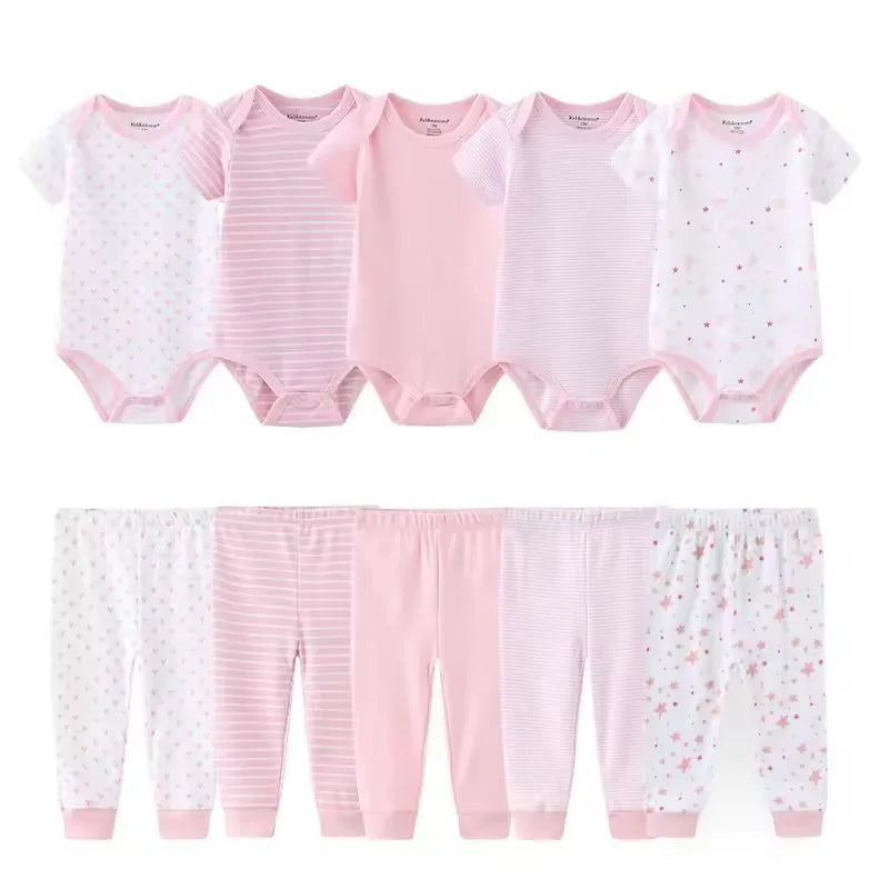 10Pcs Cartoon 100%Cotton Baby Girl & boy Clothes 0-12M Baby Clothes Sets Sleeveless