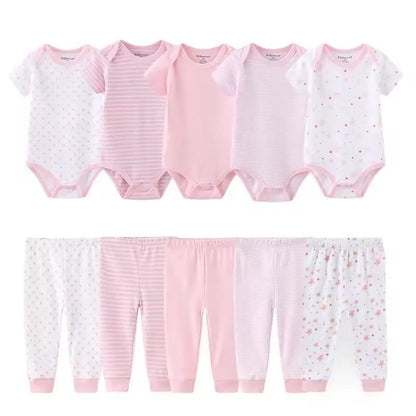 10Pcs Cartoon 100%Cotton Baby Girl & boy Clothes 0-12M Baby Clothes Sets Sleeveless