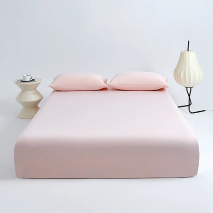 Ice Silk Cooling Fitted Sheet Set with Pillowcases Summer Breathable Mattress Cover Queen King Solid Non Slip Elastic Bed Sheets