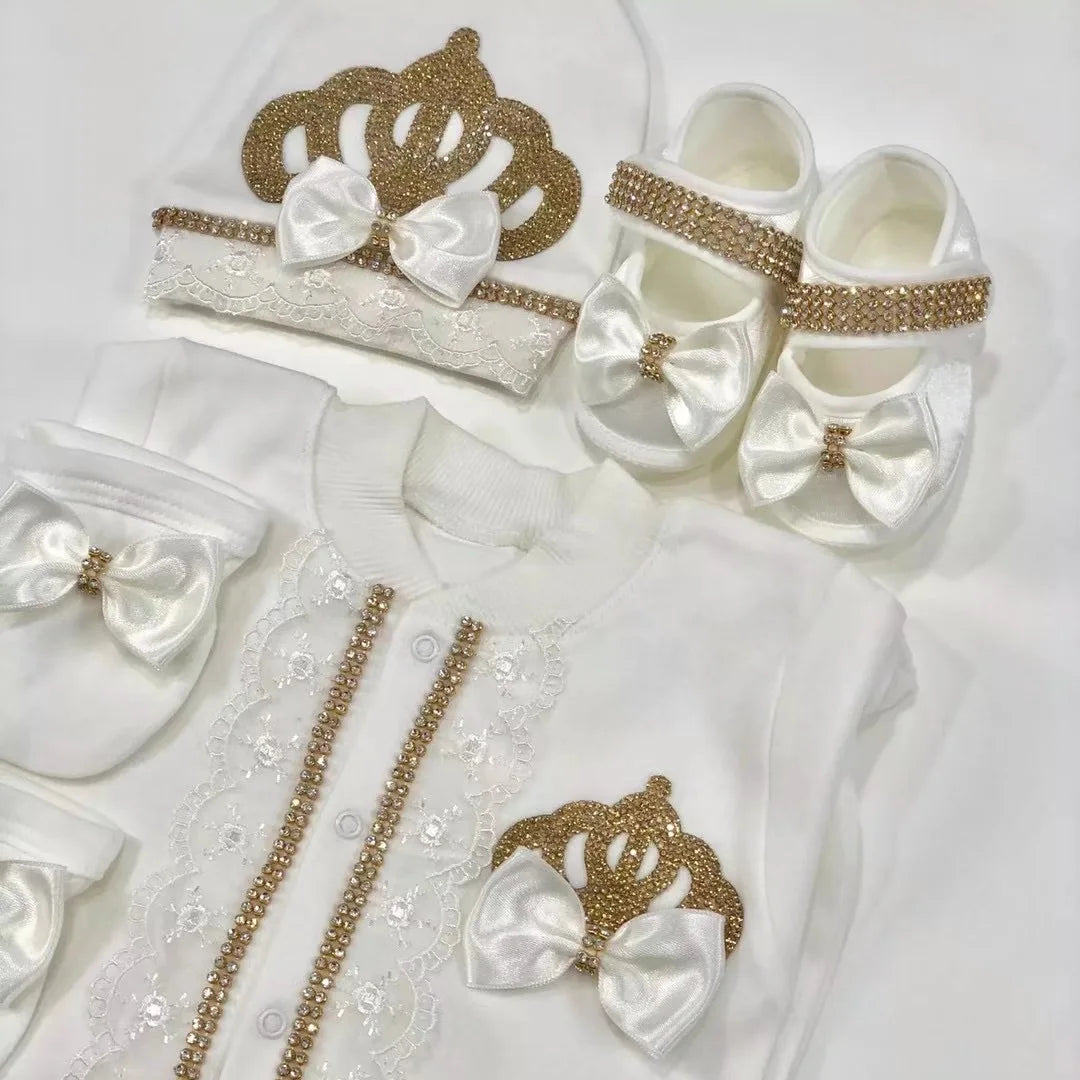 Onesie Baby Girl Crown Purple Home Coming Outfit Layette Jewels set Baptism Take Me Home Outfit Baby shower gift Newborn Gifts