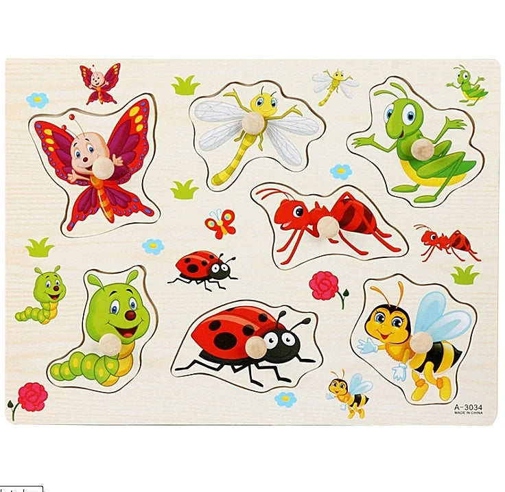 30cm Baby Toys Wooden Puzzle Hand Grab Board Educational Wood Puzzles for Kids Cartoon Animal Vehicle Child Gift