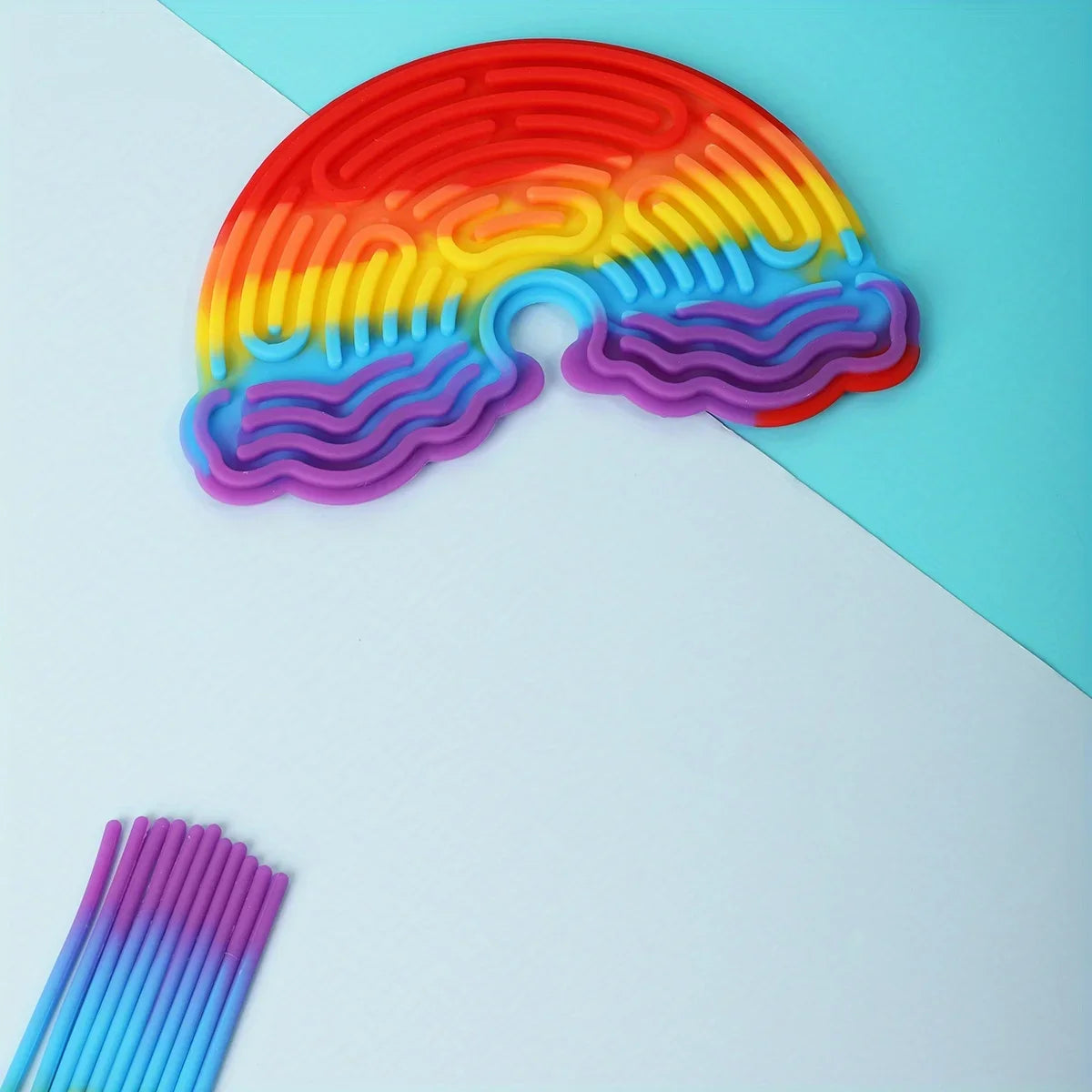 1pc Sensory Activity Board + 11pcs Silicone Strips Multifunctional Sensory Activity Board - Silicone Ventilated Toy For Social-E