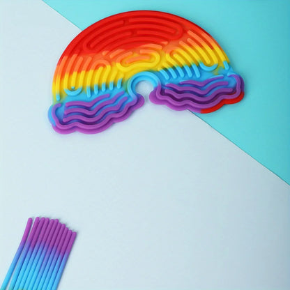 1pc Sensory Activity Board + 11pcs Silicone Strips Multifunctional Sensory Activity Board - Silicone Ventilated Toy For Social-E