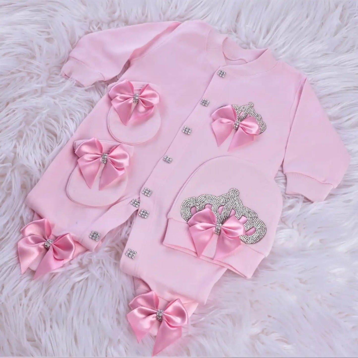 Baby Prince Welcome Home 3pcs Crown Layette Hospital Exit Newborn Outfits Swaddle Set Hello World I'm new Cotton