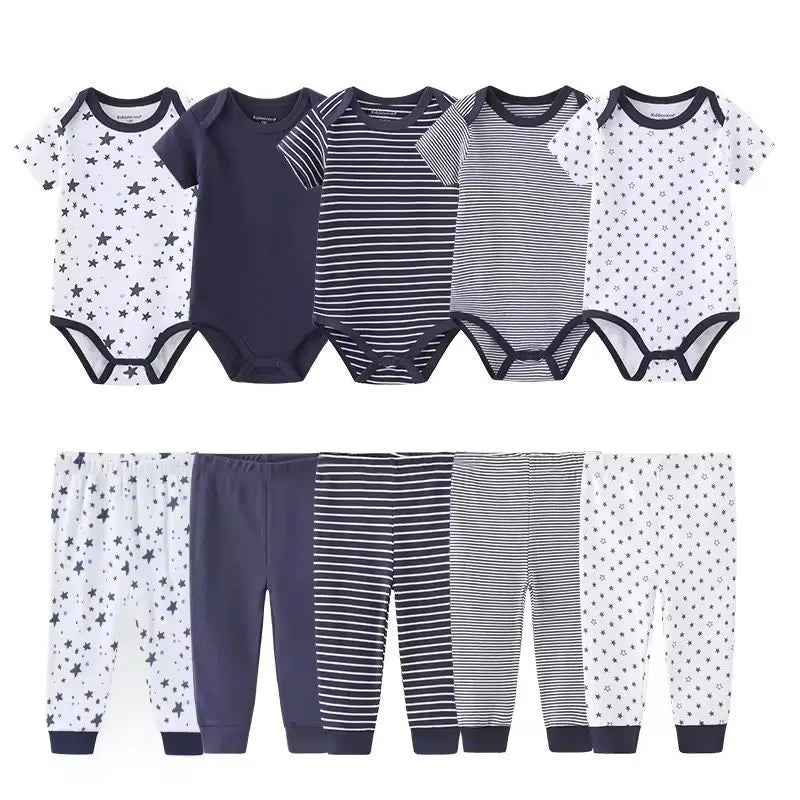 10Pcs Cartoon 100%Cotton Baby Girl & boy Clothes 0-12M Baby Clothes Sets Sleeveless
