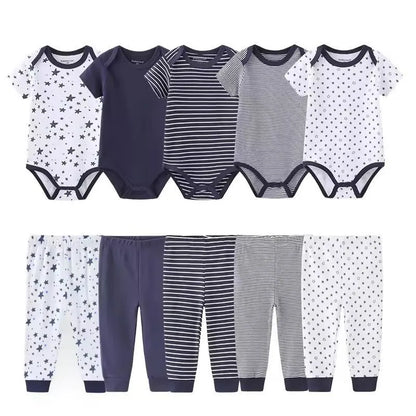 10Pcs Cartoon 100%Cotton Baby Girl & boy Clothes 0-12M Baby Clothes Sets Sleeveless