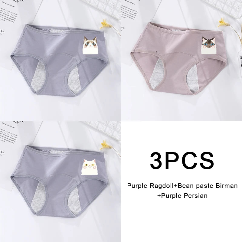 3PCS/set Women's menstrual briefs large flow postpartum water absorption leakproof pure cotton