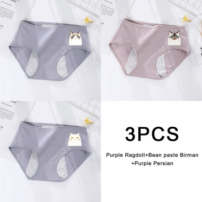 3PCS/set Women's menstrual briefs large flow postpartum water absorption leakproof pure cotton