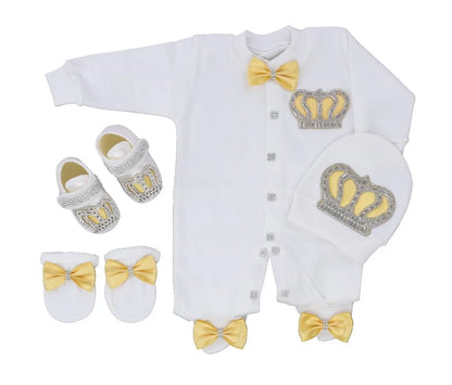 Dollbling Emerald Newborn Baby Boy Personalized Name Outfits 4pcs Welcome Home Hospital Crown Jewelry Romper Set