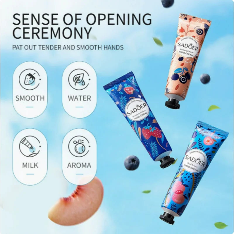 5Pcs/Pack Fruit Plant Fragrance Hand Cream Sets Moisturizing Lasting Repair
