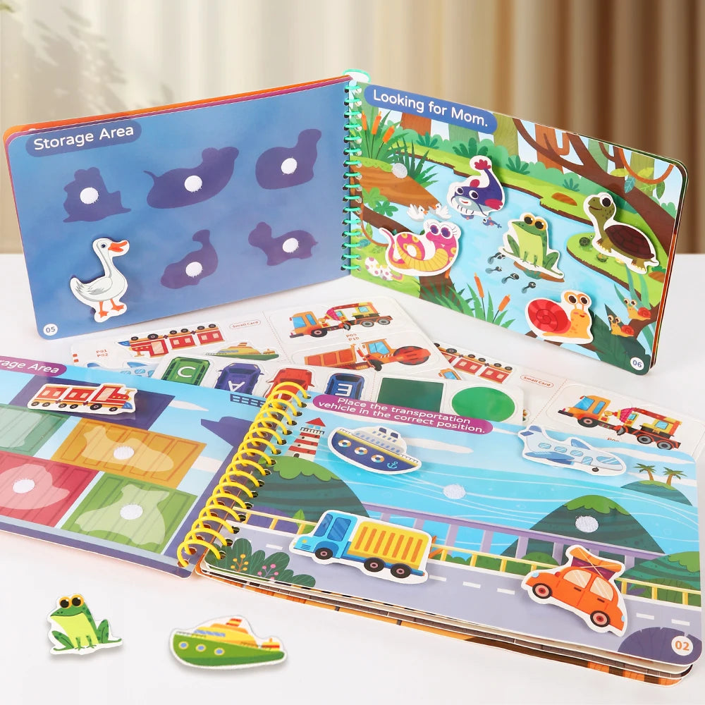 Children Quiet Busy Book 4 Themes Cartoon Travel Sticker Books Kids DIY Sticker Educational Game