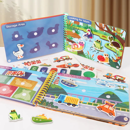 Children Quiet Busy Book 4 Themes Cartoon Travel Sticker Books Kids DIY Sticker Educational Game