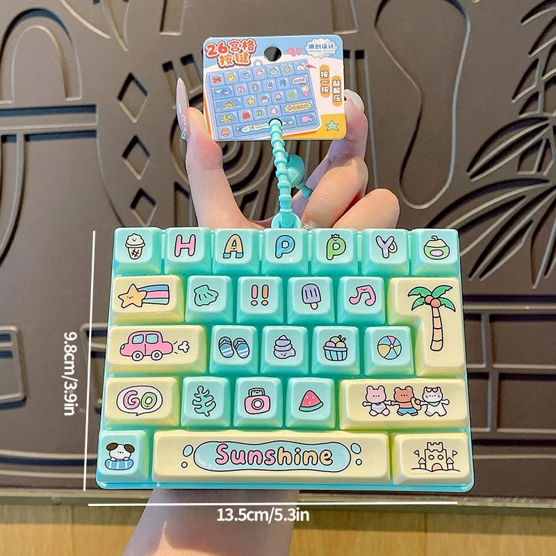 26-keycap Keyboard Keychain Button Clicker Decompression Toy Cartoon Anti Stress Keyboard Keychains Pendant Fidget Toys Gifts