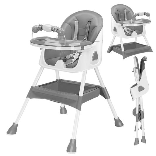 Foldable Baby Highchair 6 Months Plus, with Large Anti slip Pad & Toy Rack, Easy to Clean Feeding