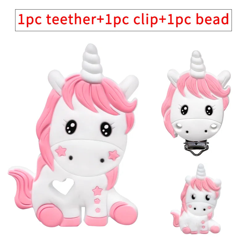 3pcs/set Silicone Cartoon Animal Figure Teether Beads and Clips Baby Teether Pacifier Chain Accessories Teething Jewelry Toys