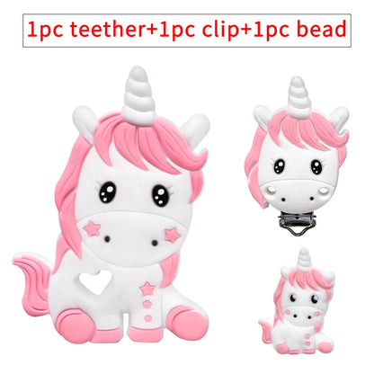 3pcs/set Silicone Cartoon Animal Figure Teether Beads and Clips Baby Teether Pacifier Chain Accessories Teething Jewelry Toys